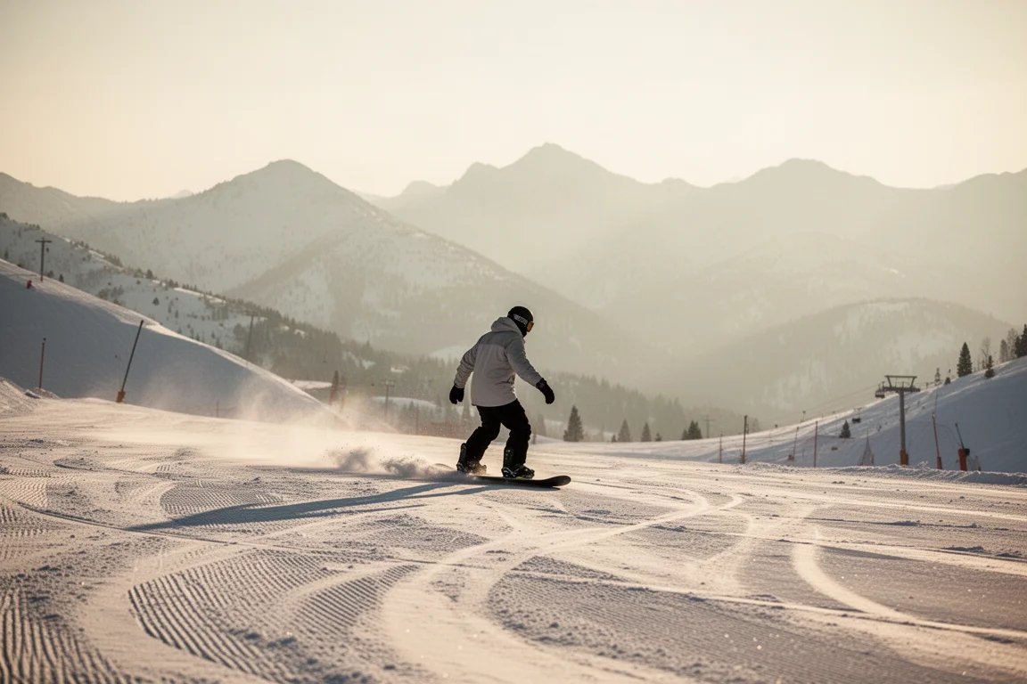 All-mountain freestyle snowboarder riding a wide open slope