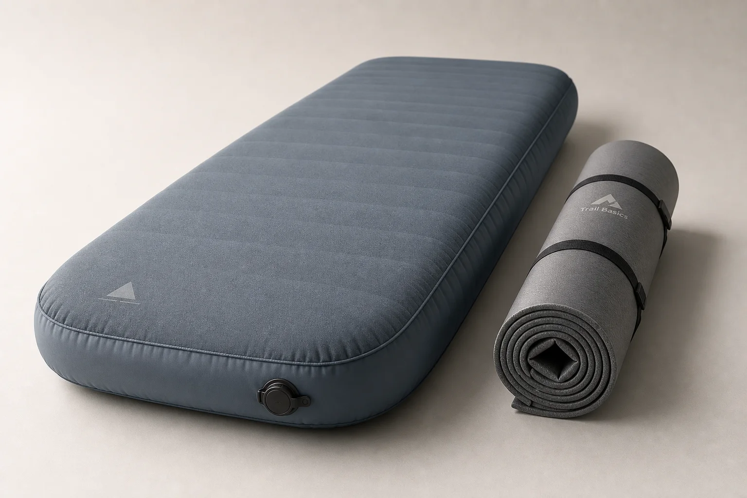 Therm-a-Rest NeoAir and OEX Traverse sleeping pads side by side showing thickness contrast