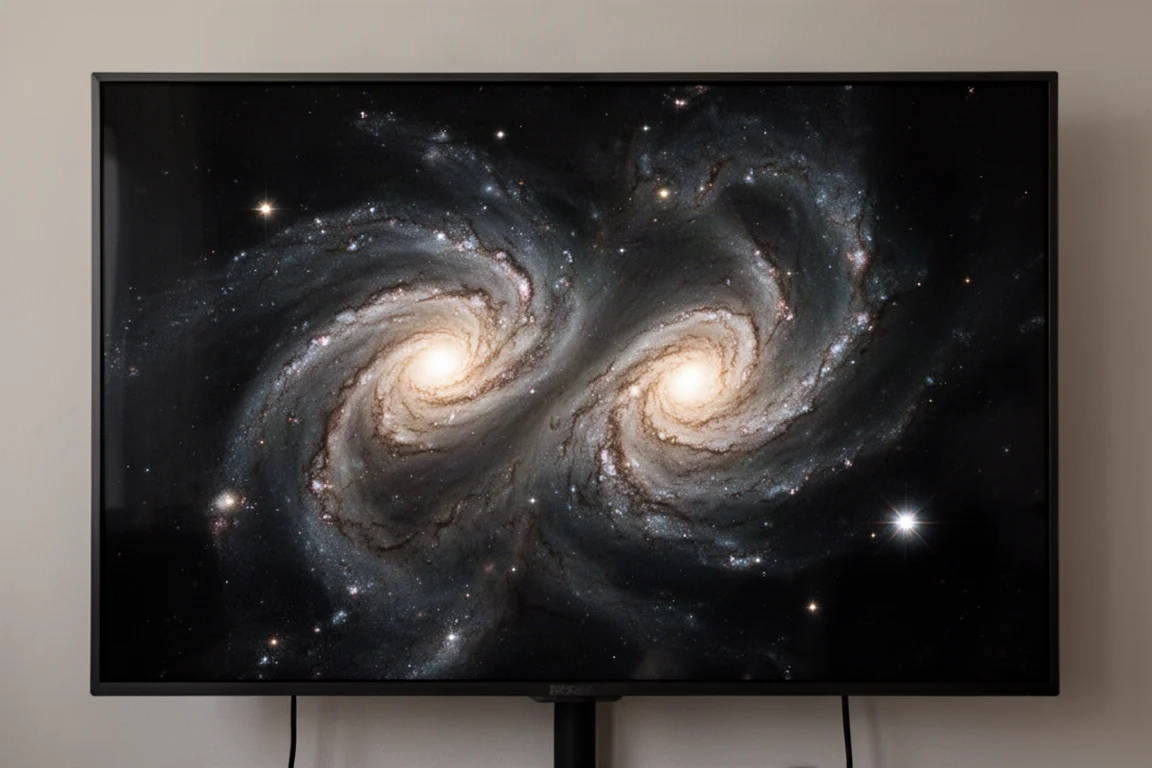 Galaxienpaar mit schwacher Nebulosität, aufgenommen in einem Deep-Sky-Bild