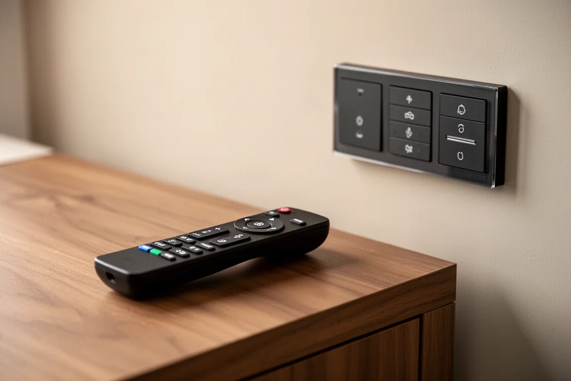 Handheld remote and wall-mounted control panel for motorized shades