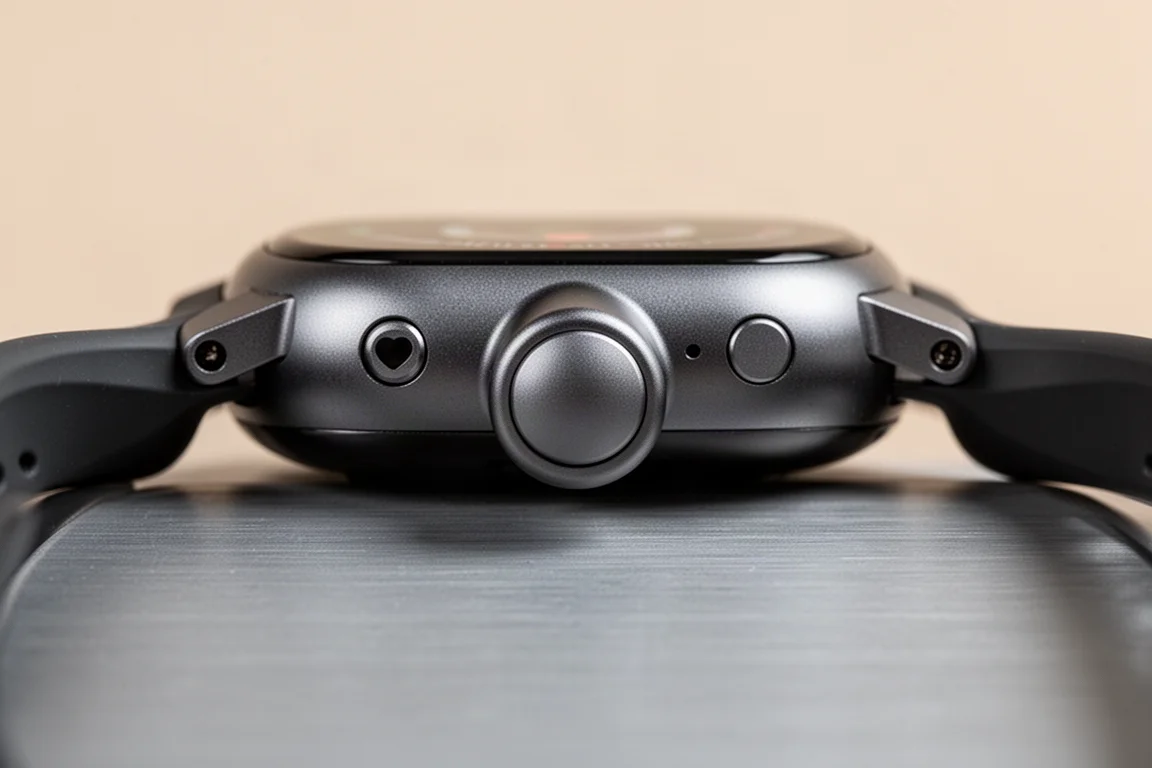 Retro di uno smartwatch che mostra il rilievo del sensore ottico