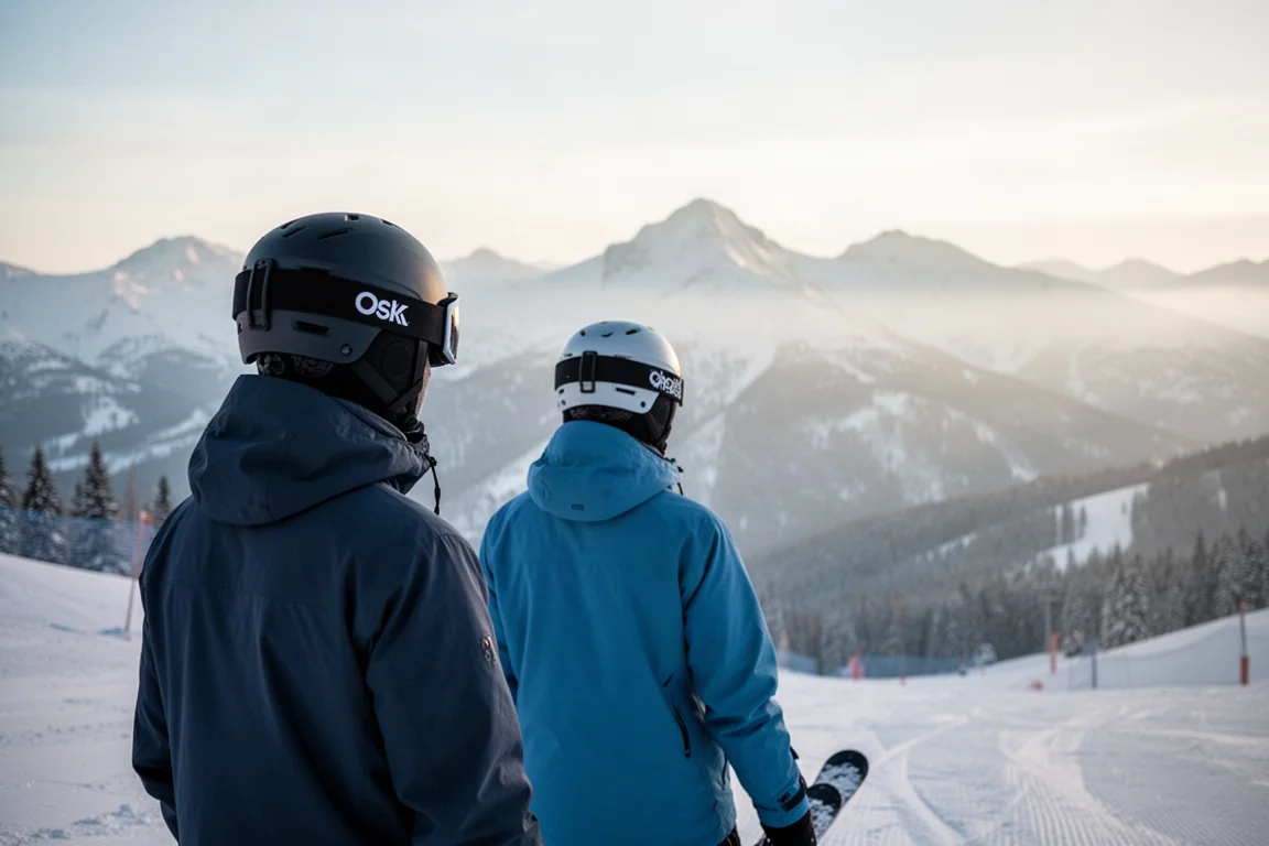 Skier on a sunny mountain slope wearing goggles with clear visibility