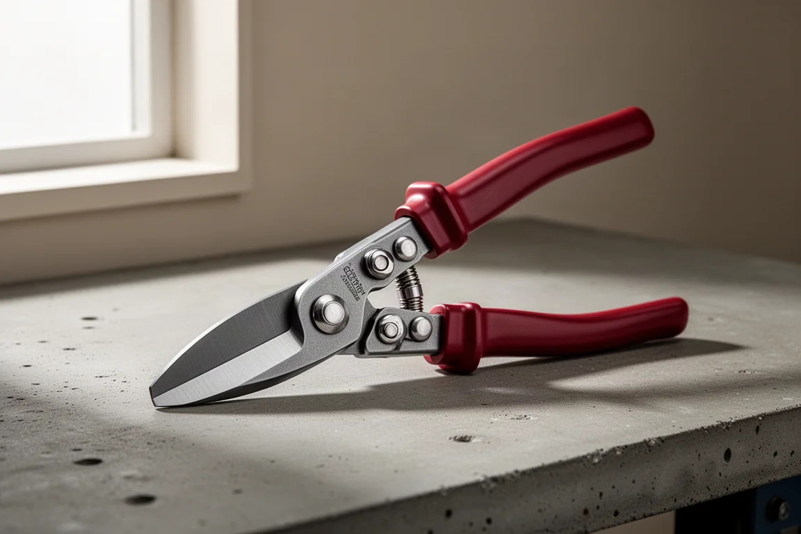 紅色握把的 Snap-on 388 ACF 斜口鉗放在水泥工作桌上