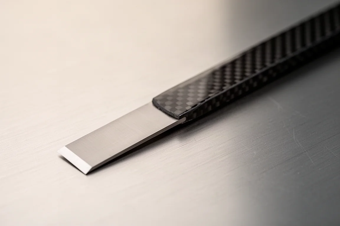 Narrow half-inch scraper blade in close detail showing the flat edge