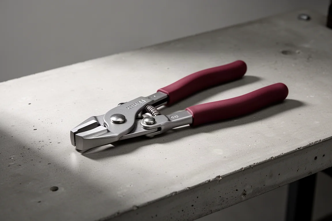 Pinza per fascette tubo Snap-On HCP48 BCF su un piano di lavoro in cemento