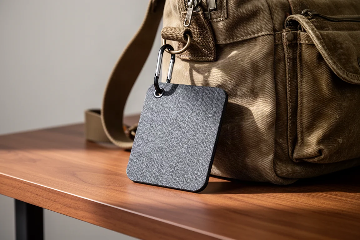 Kompakte magnetische Matte mit Karabiner an einer Werkzeugtasche befestigt