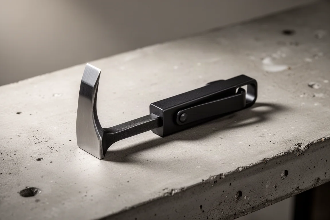 Mini pry bar Snap-On PBMA5 con testa fortemente angolata su un banco da lavoro in cemento