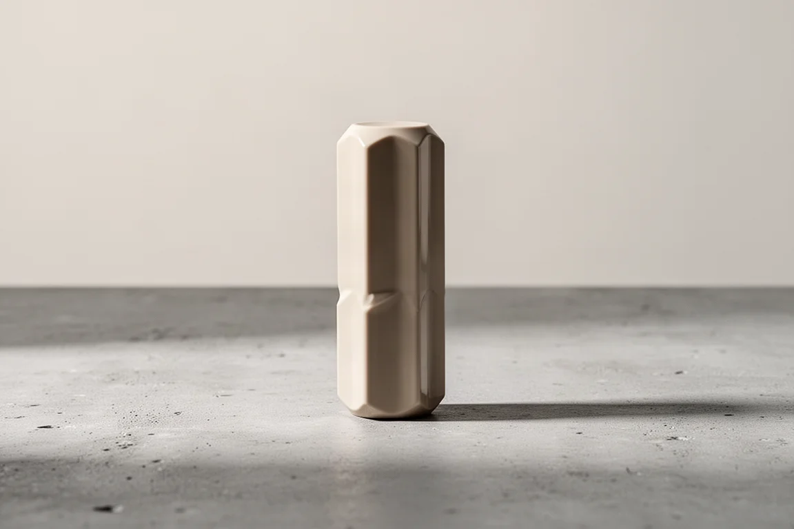 Four-sided glossy hard plastic screwdriver handle on a clean concrete surface