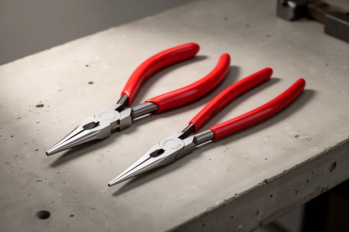 Due pinze Snap-on con design dei manici diversi affiancate su un banco da lavoro