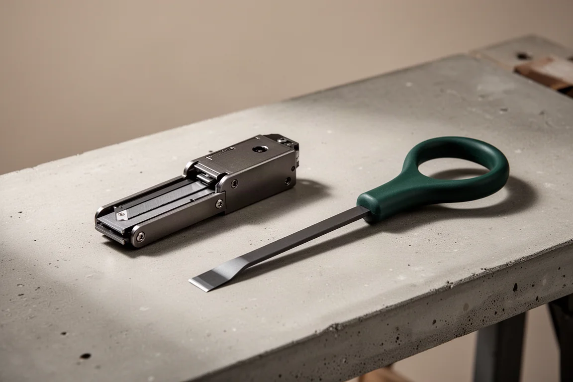Snap-on out-the-front trim tool and long trim tool with Instinct handle on a workbench