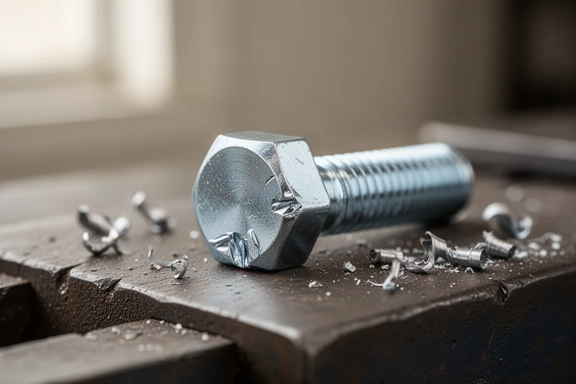 A partially rounded bolt head with visible flattened corners