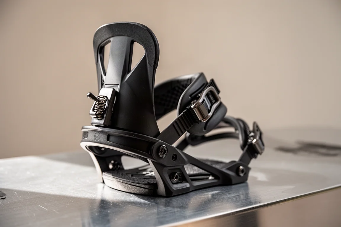 Nahaufnahme des Highback-Hebelmechanismus eines Snowboard-Bindings