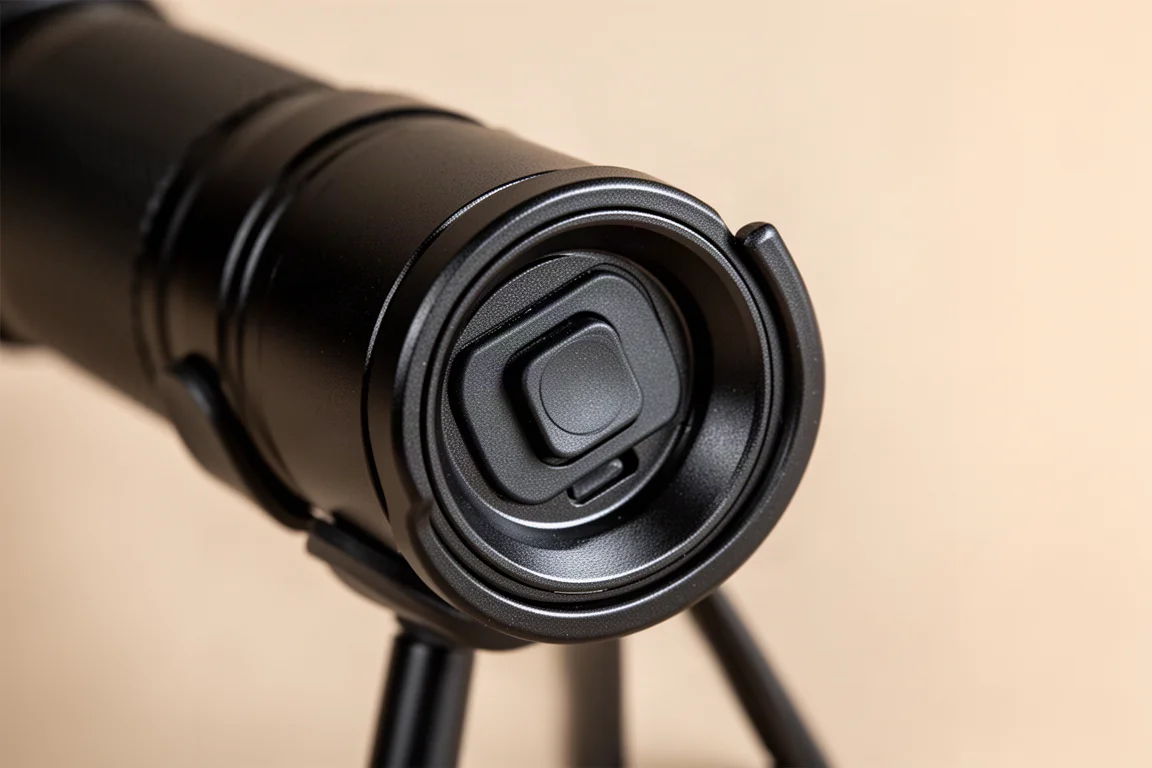 Close-up of a flashlight tail switch with a raised protective rim