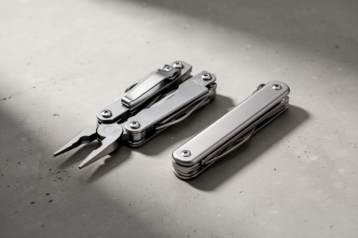 SOG PowerPint and Victorinox Swiss Tool Spirit X multi-tools side by side on concrete