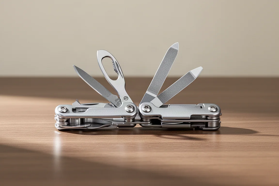 Multitool geopend om schaartje en nagelvijl te tonen