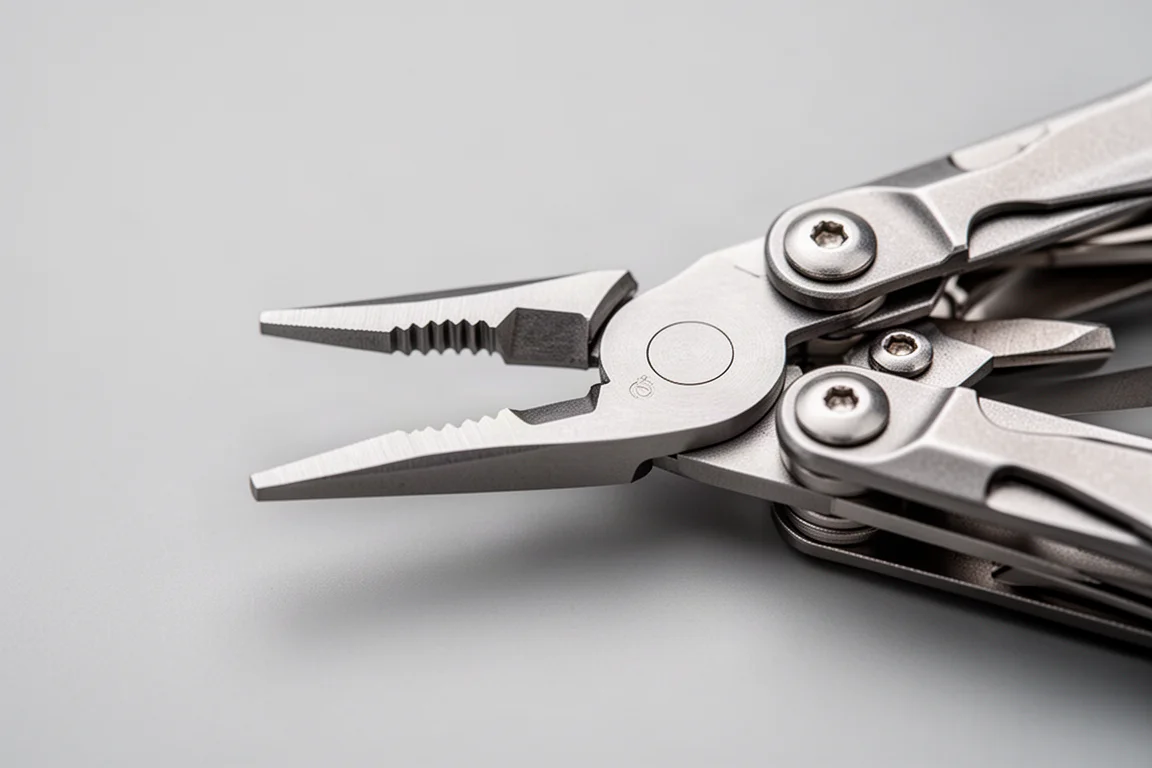 Multitool met geopende tangenkaken onder studiolicht
