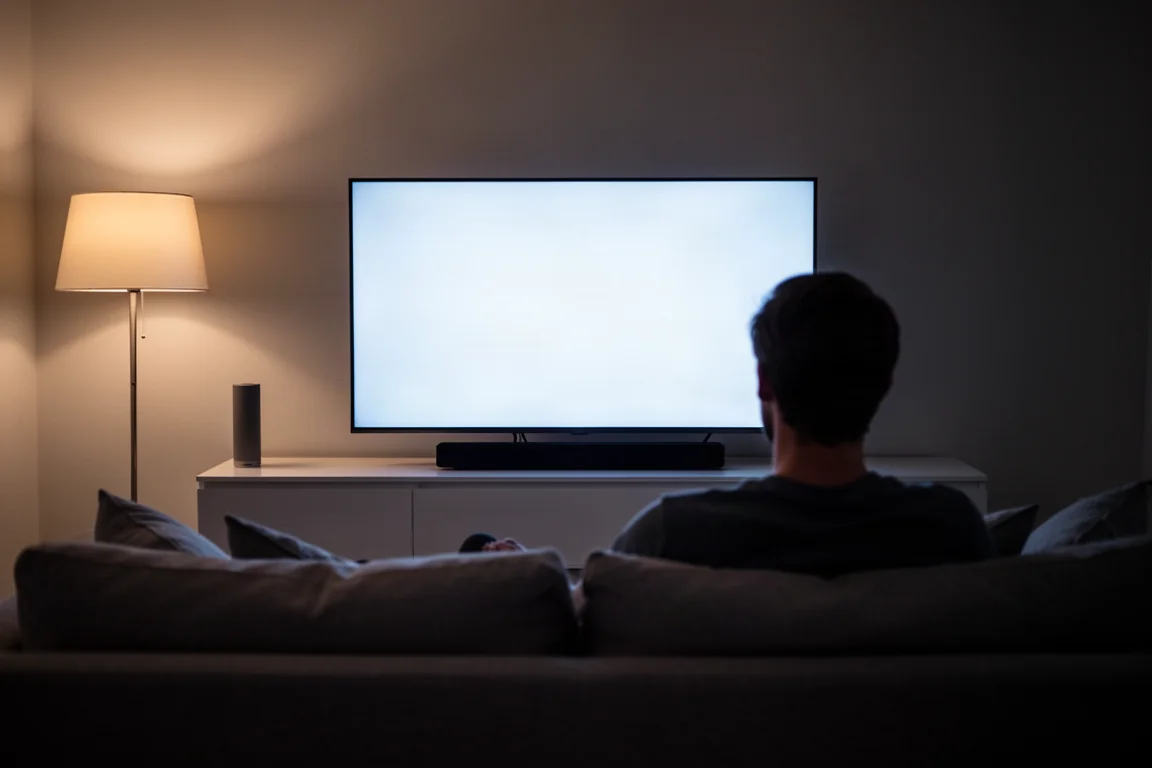 Płasko ułożony pilot, kabel HDMI, adapter optyczny i ściereczka na dębowej powierzchni