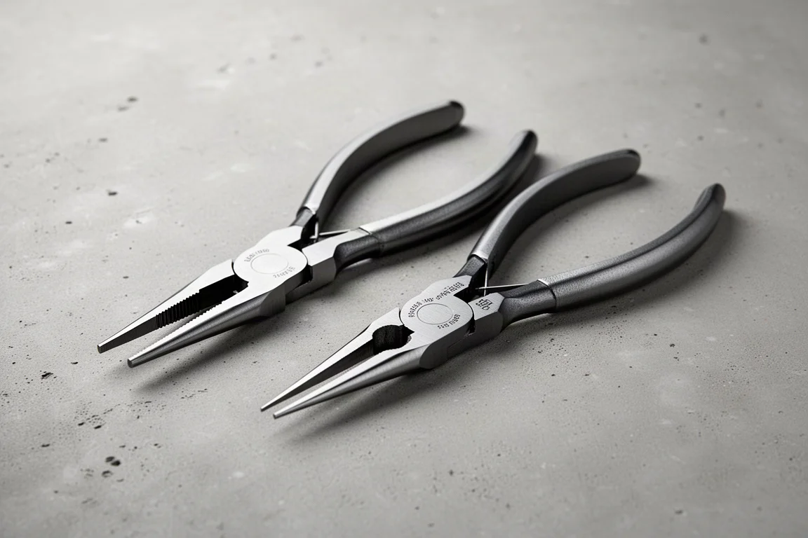 Straight jaw and bent jaw ultra thin pliers side by side on concrete