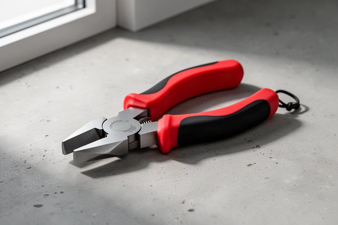Compact 6-inch side cutting plier with rubber grips on a concrete surface