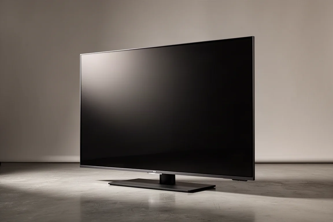 Large 85-inch flat-panel television on a stand against a neutral grey backdrop