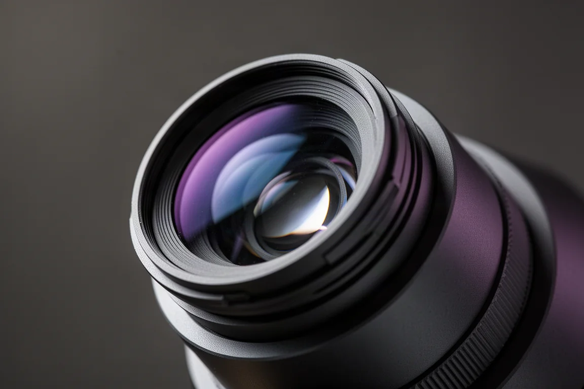 Vue macro d'un ensemble de lentilles de projecteur avec des éléments en verre traité