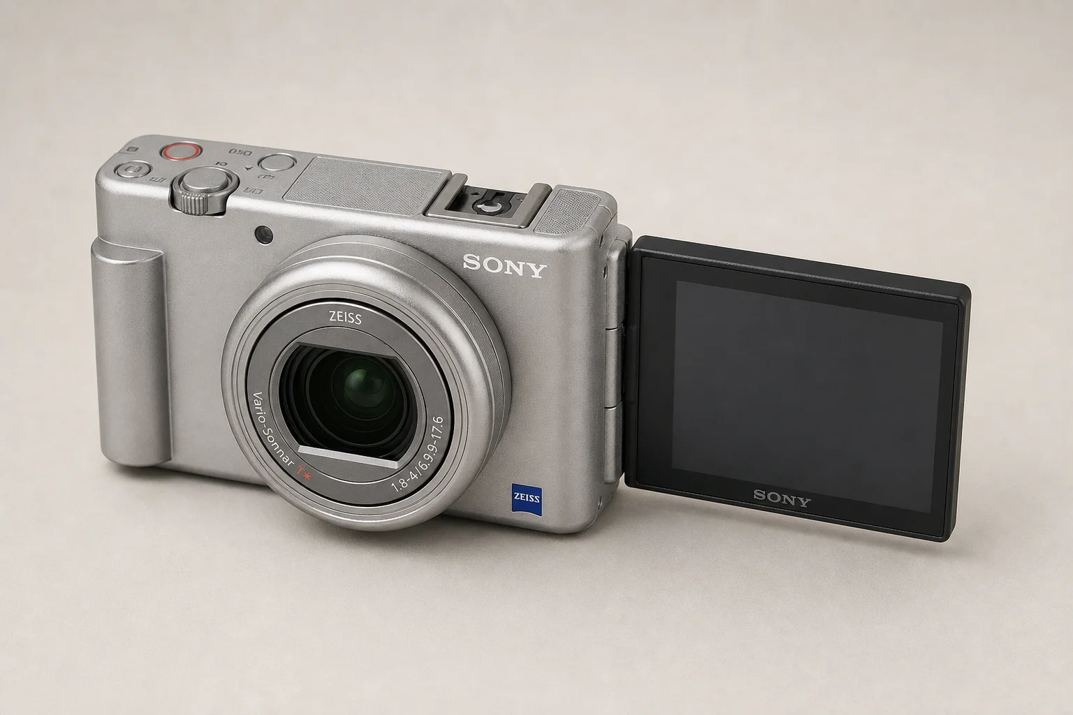 Six compact cameras arranged on concrete surface showing different designs and features