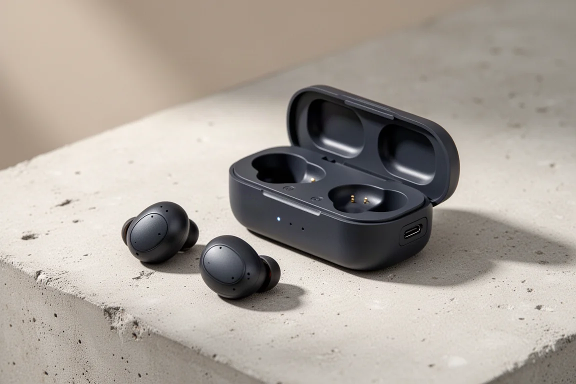 Soundcore Liberty 3 Pro wireless earbuds beside an open sliding charging case