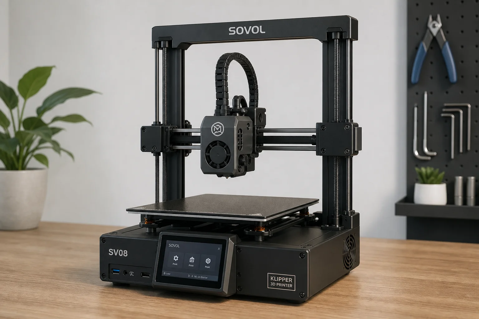 Collection of modern 3D printers on neutral background