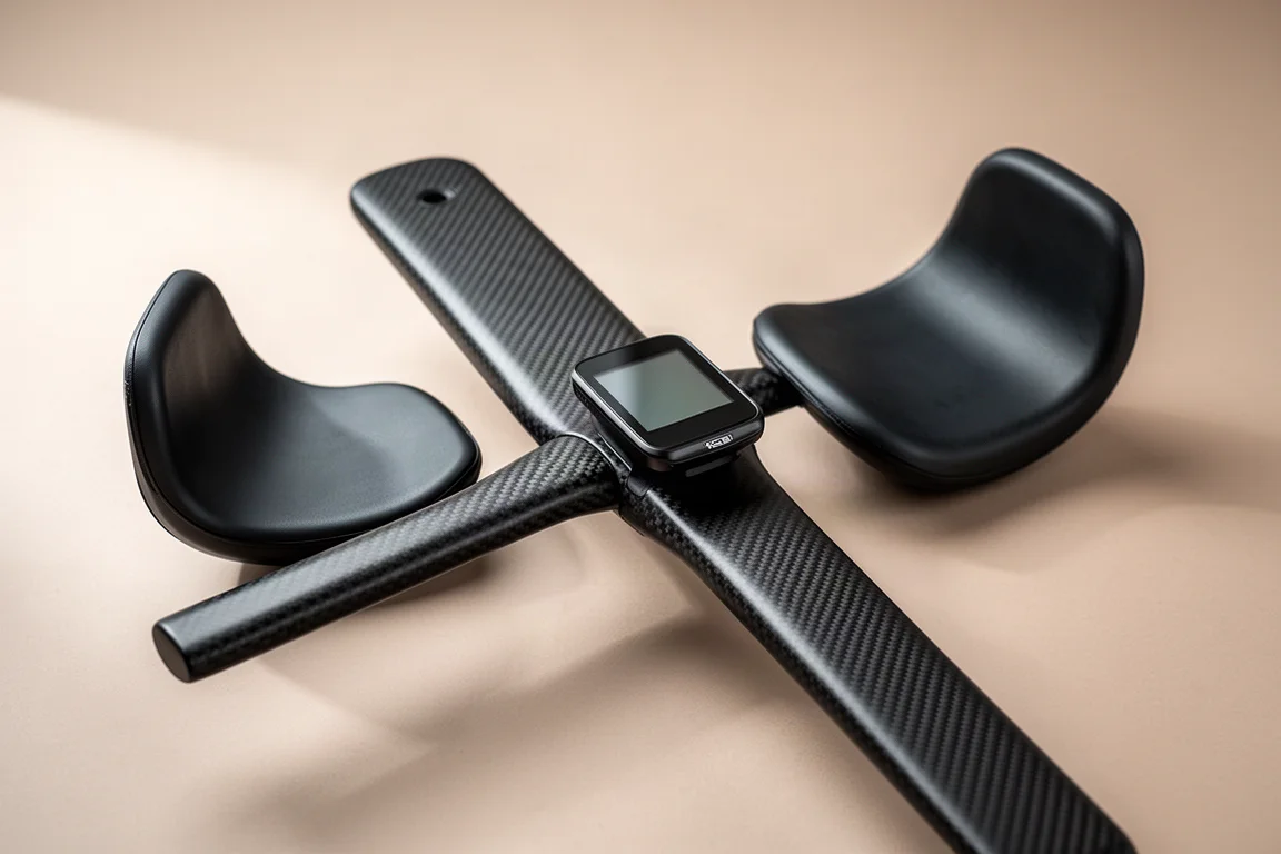 Primo piano di un cockpit integrato da cronometro con appoggia gomiti e barre di prolunga