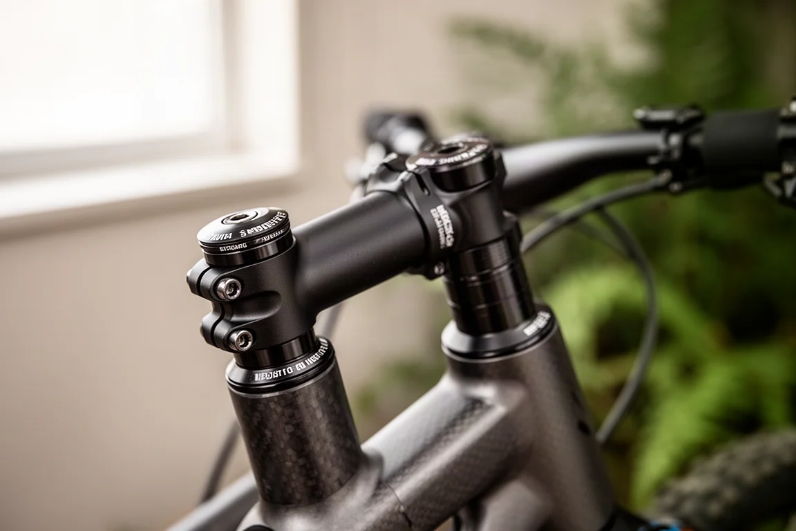 Heldämpad mountainbike som lutar sig in i en kurva på en stig med mjuk jord