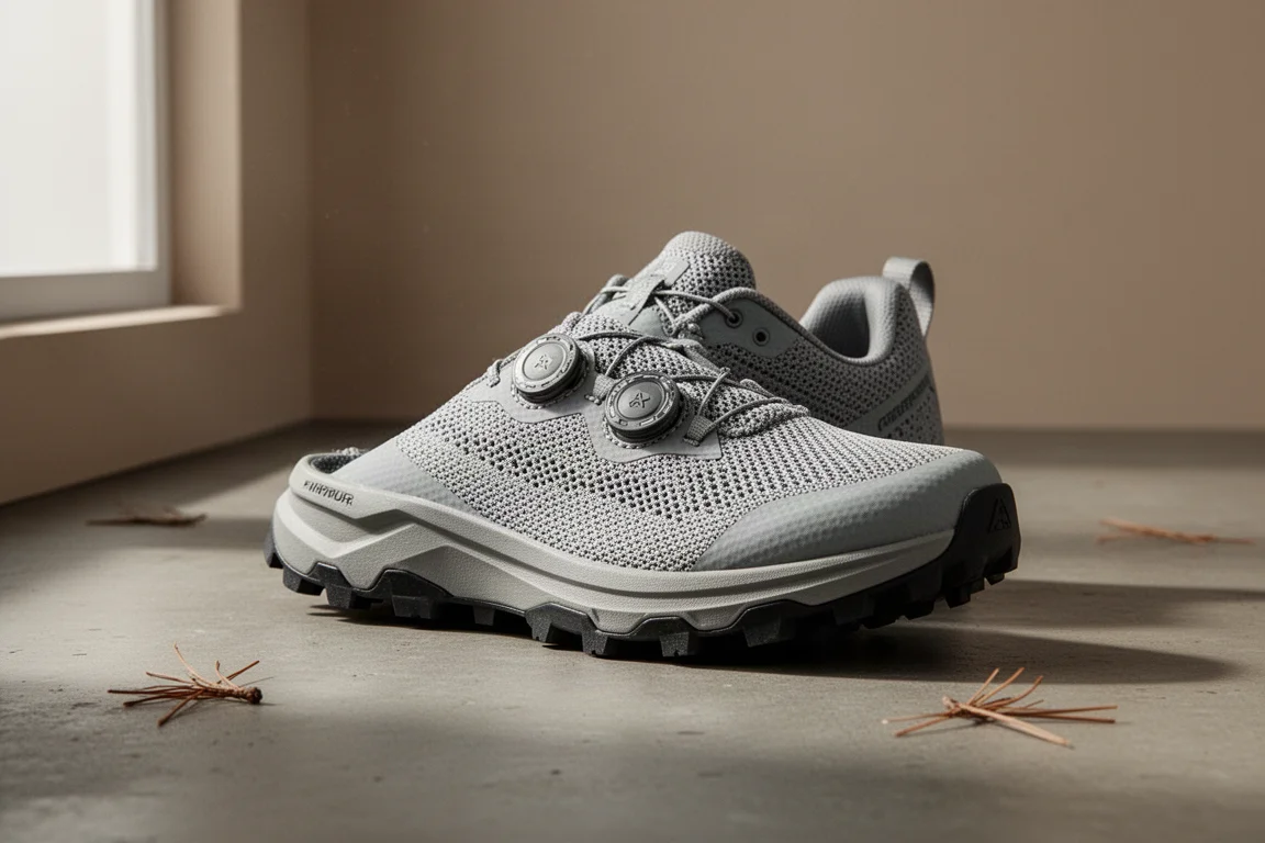 Speedland GS:PDX trail shoe with BOA dials and lugged outsole on concrete surface