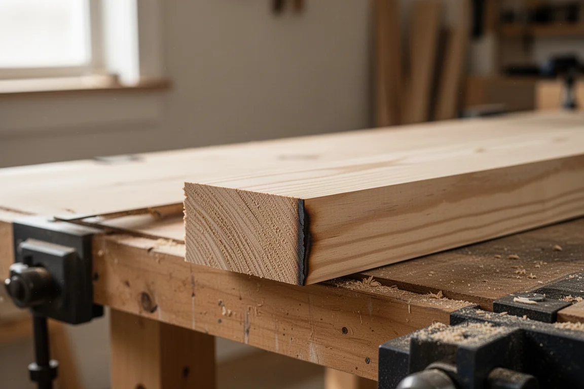 Borde liso de un corte longitudinal en madera sin marcas de quemadura
