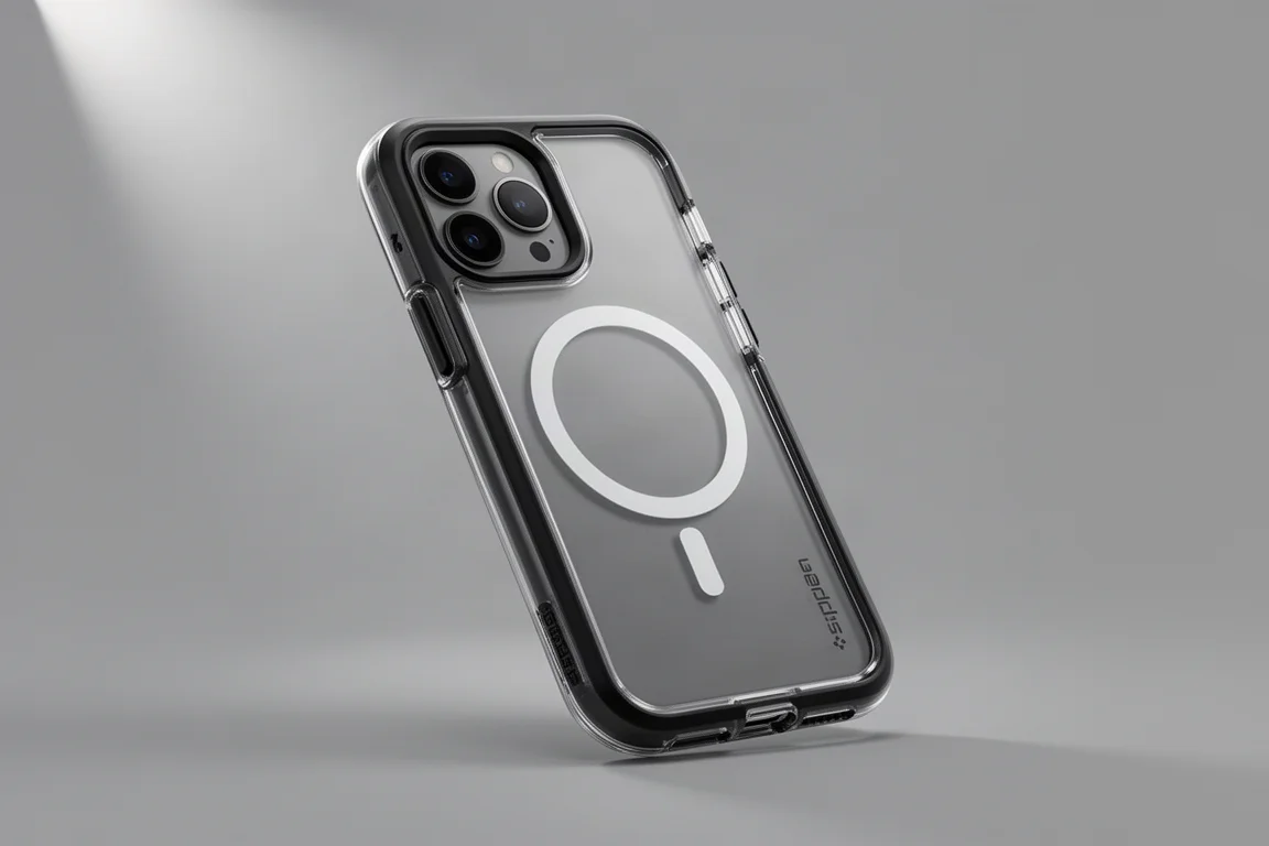 Collection of smartphone cases arranged in a grid on a concrete surface