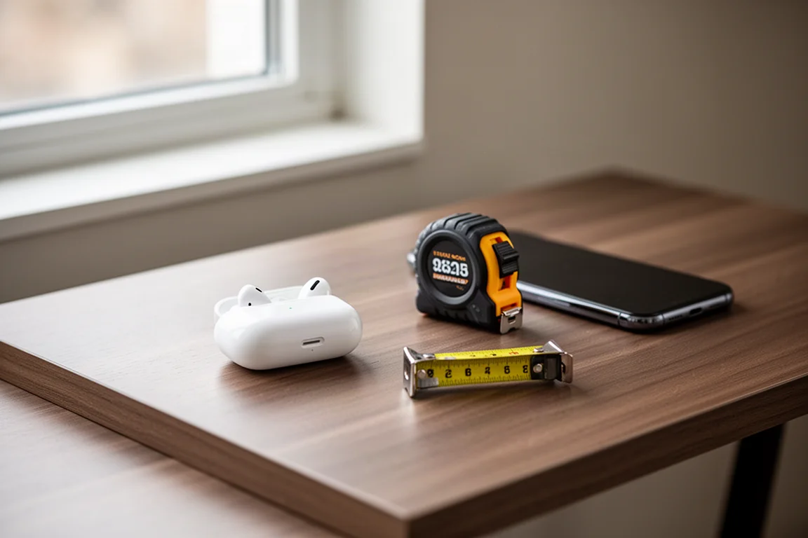 Gadgets compacts disposés sur un bureau sous une lumière naturelle douce