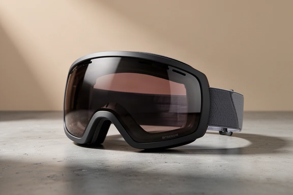 Spy Megalith Skibrille mit dunklem Retro-Rahmen und getöntem Glas auf Betonoberfläche