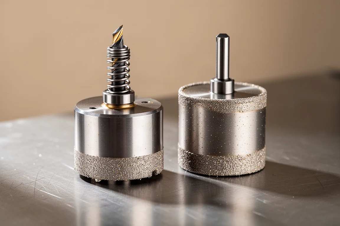Carbide-Arbor mit ausfahrbarem Stift über einer Diamond Cup gehalten