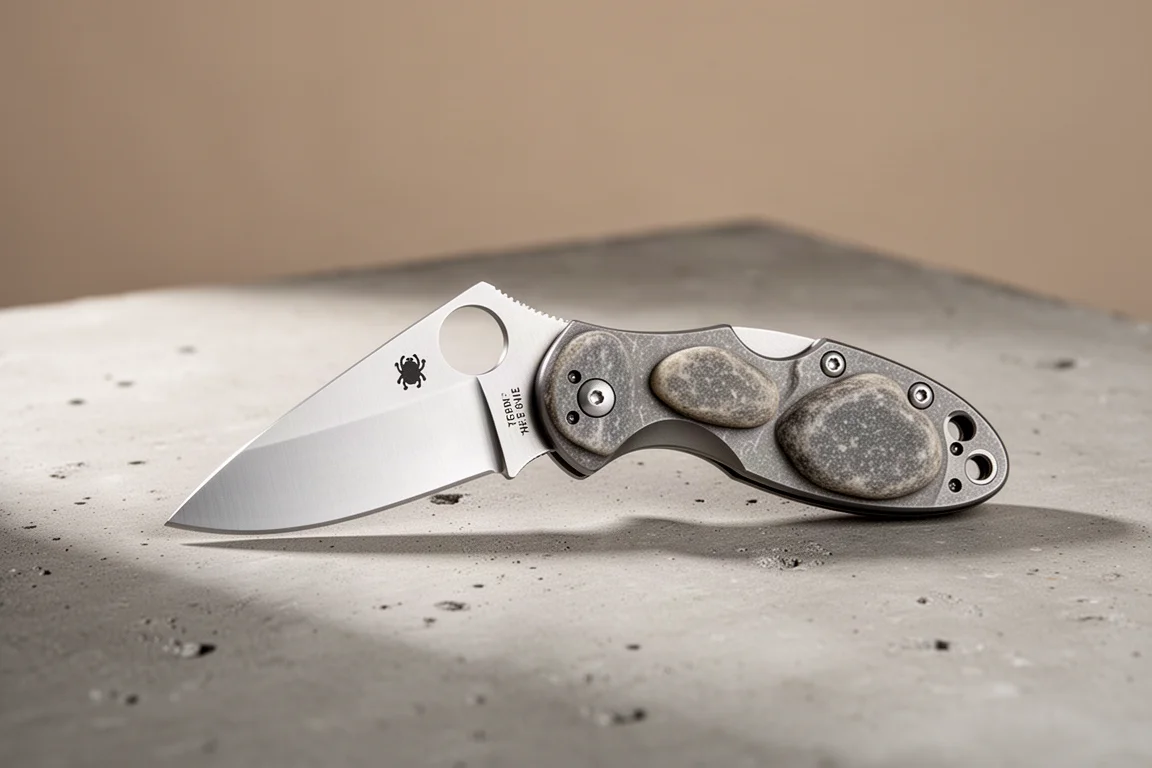 Spyderco Techno 3 folding knife open on a matte concrete surface