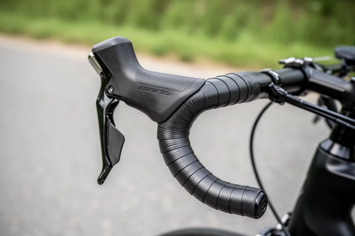 Road bike at the edge of a mountain pass road in low sunrise light