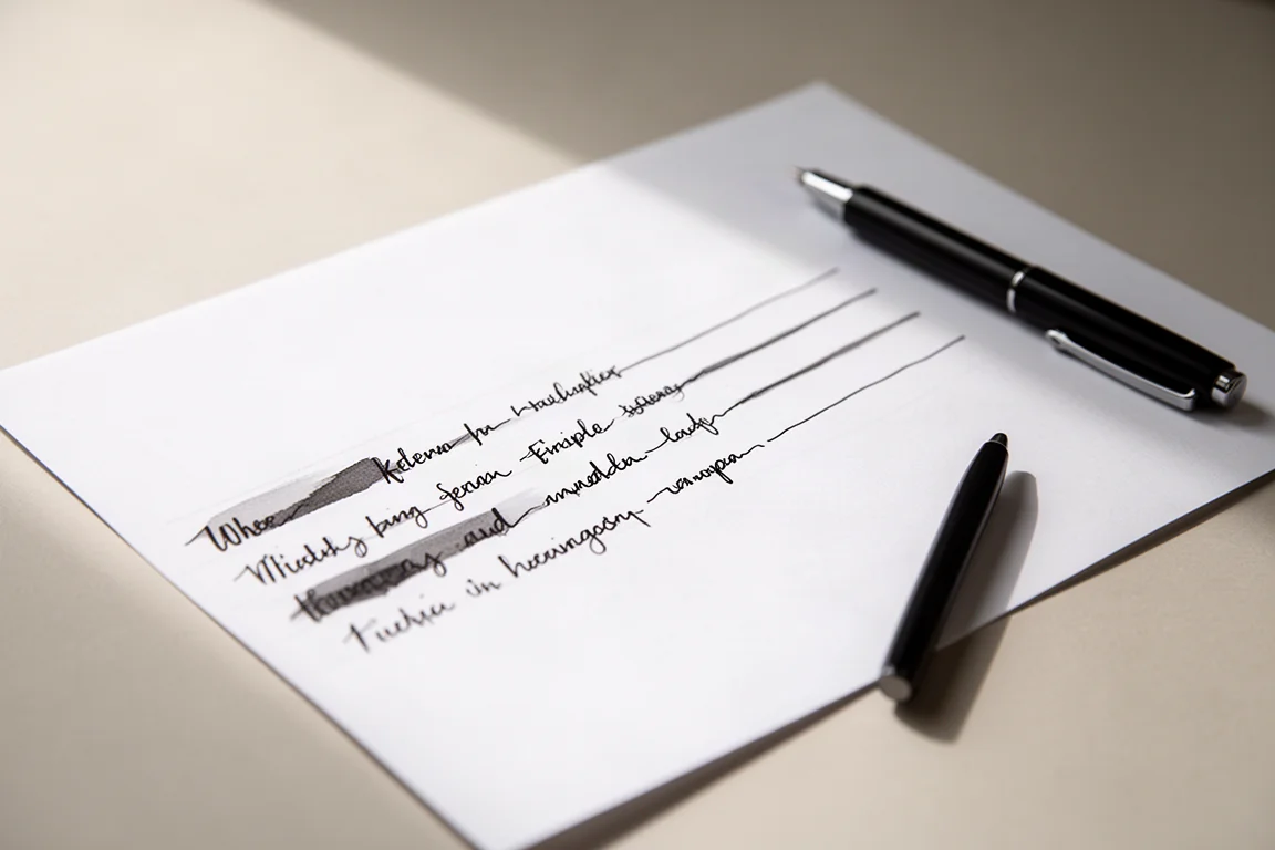 Handschrift auf weißem Papier mit einem schwarzen Stift