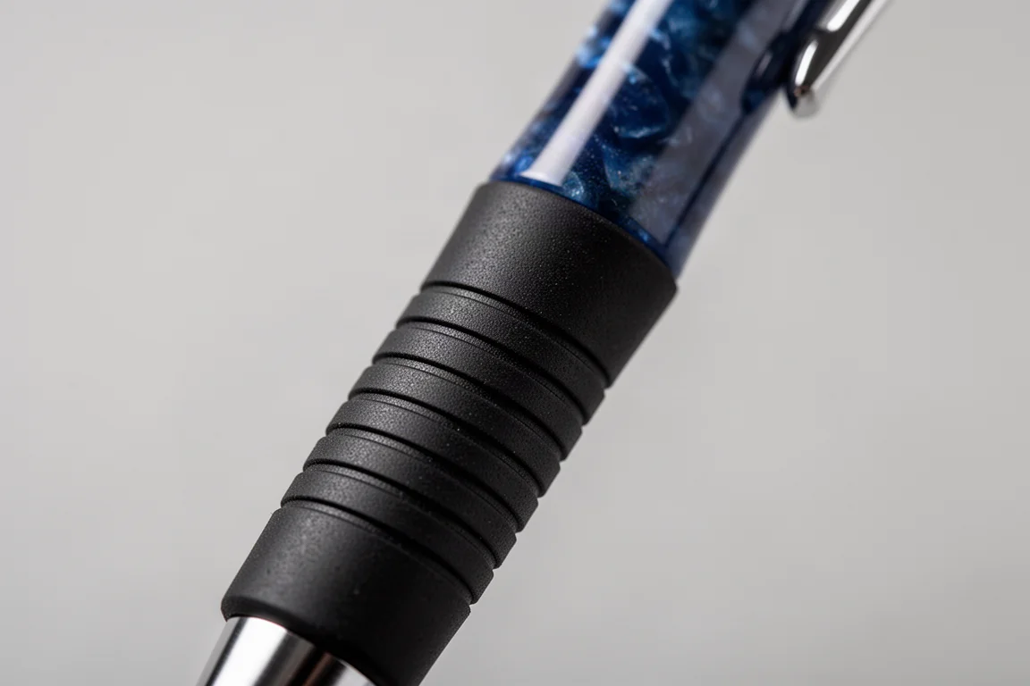 Close-up of a rubber grip with lateral grooves on a mechanical pencil