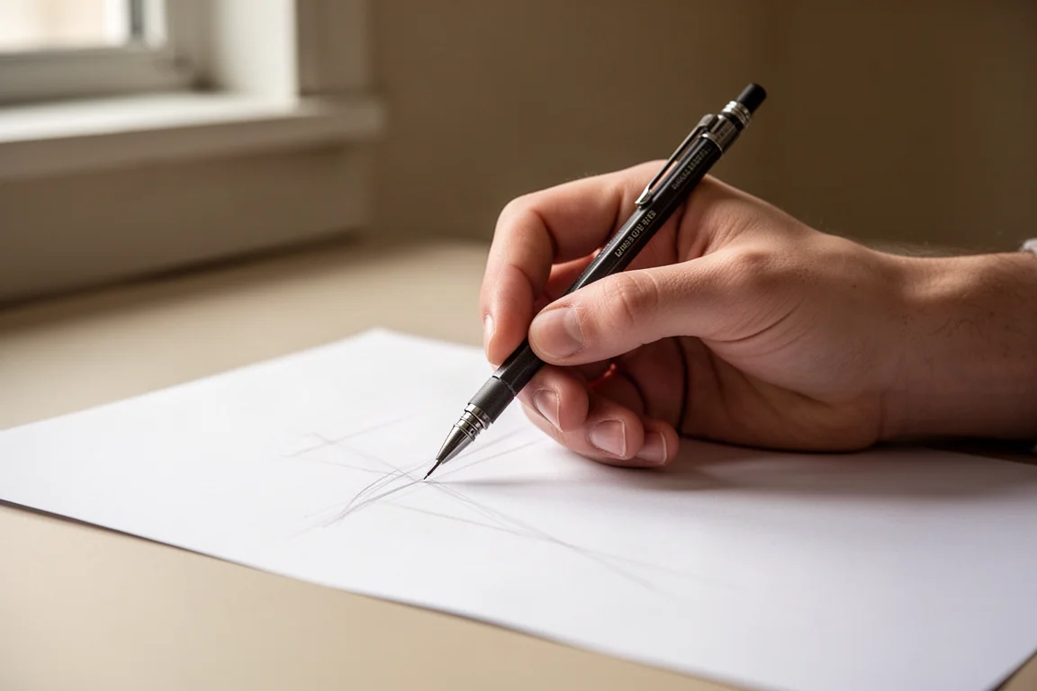 Porte-mine utilisé pour écrire sur du papier blanc