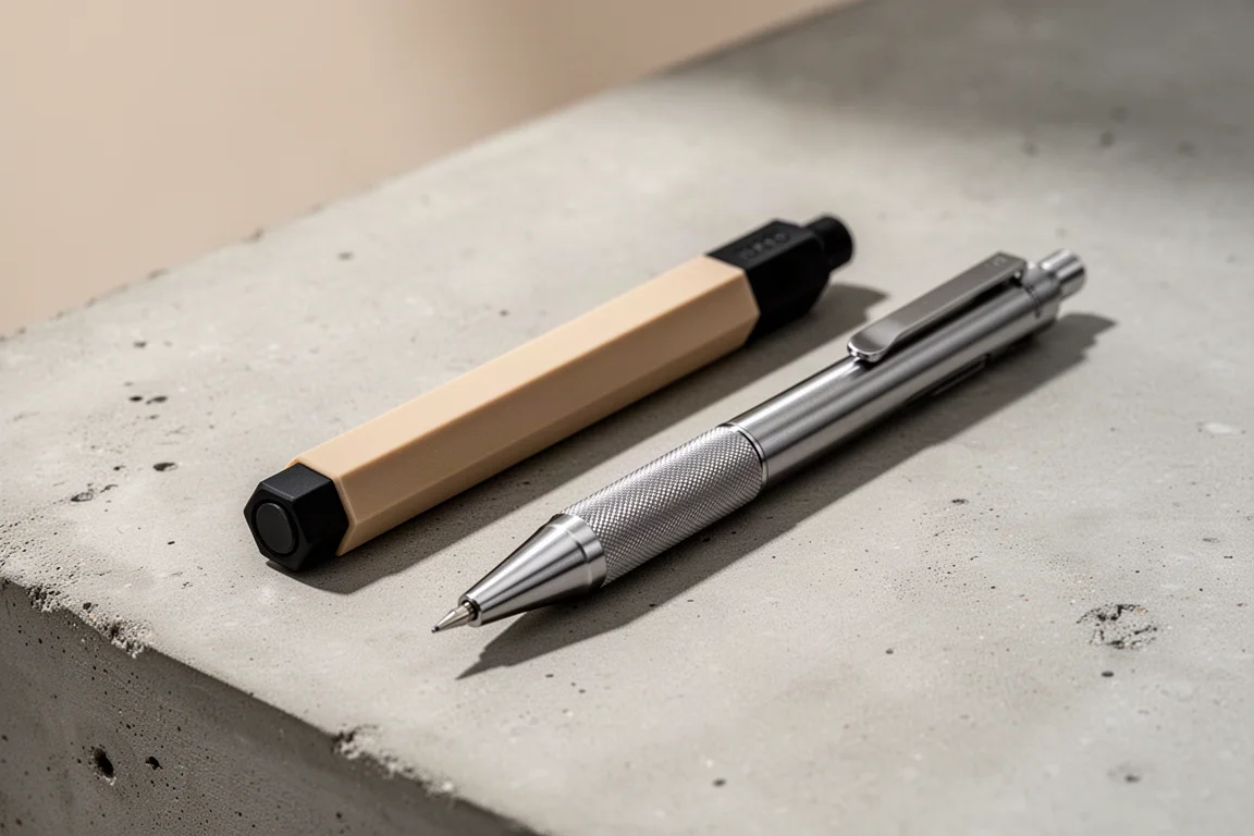 Matite da disegno Staedtler 925 77 Hexagonal e Pentel GraphGear 1000 affiancate su cemento