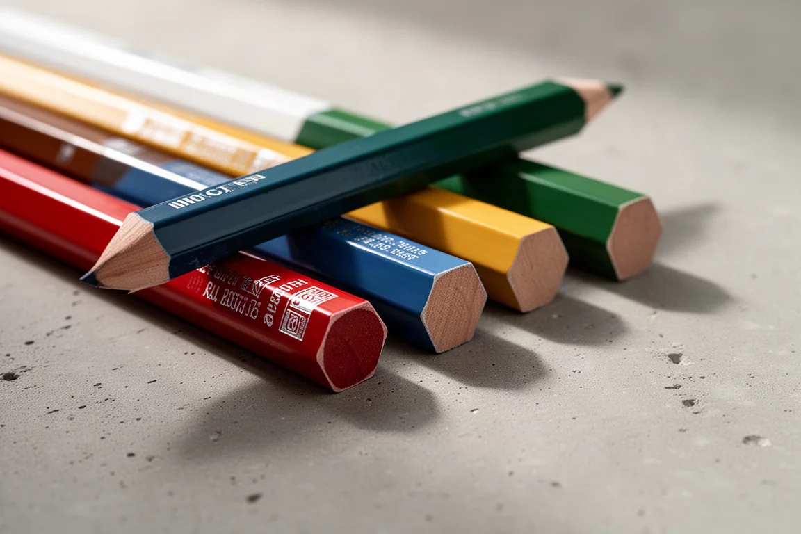 Sechseckige Buntstift-Schäfte mit silbernem Aufdruck und farblich passendem Lack