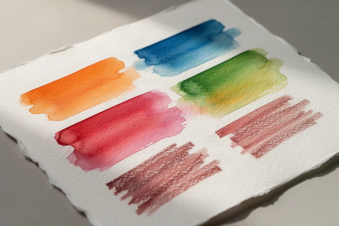 Échantillons d'aquarelle aux couleurs vives activés à l'eau sur papier