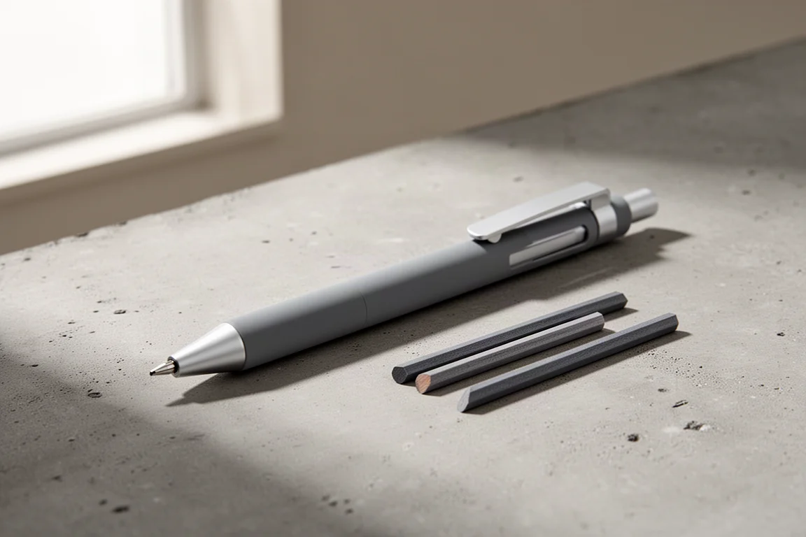 Grey Staedtler Mars Graphite mechanical pencil on a concrete surface