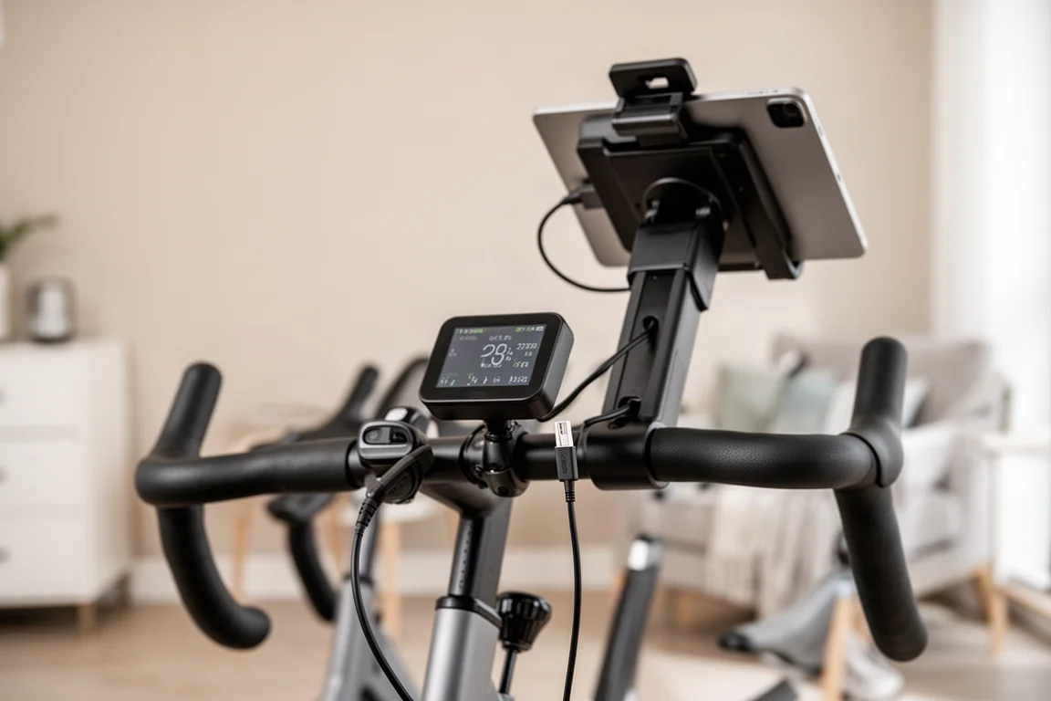 Display integrado e suporte para tablet montados na área de cockpit da bike