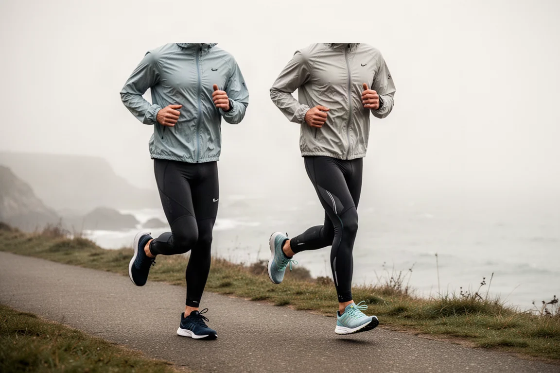 Runners training together on a cool morning in fitted base layers