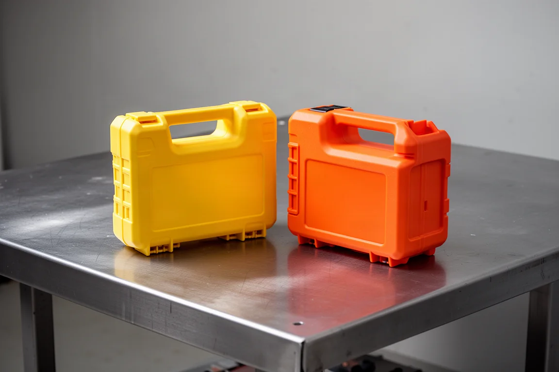 Two-panel carrier color options side by side on a workbench