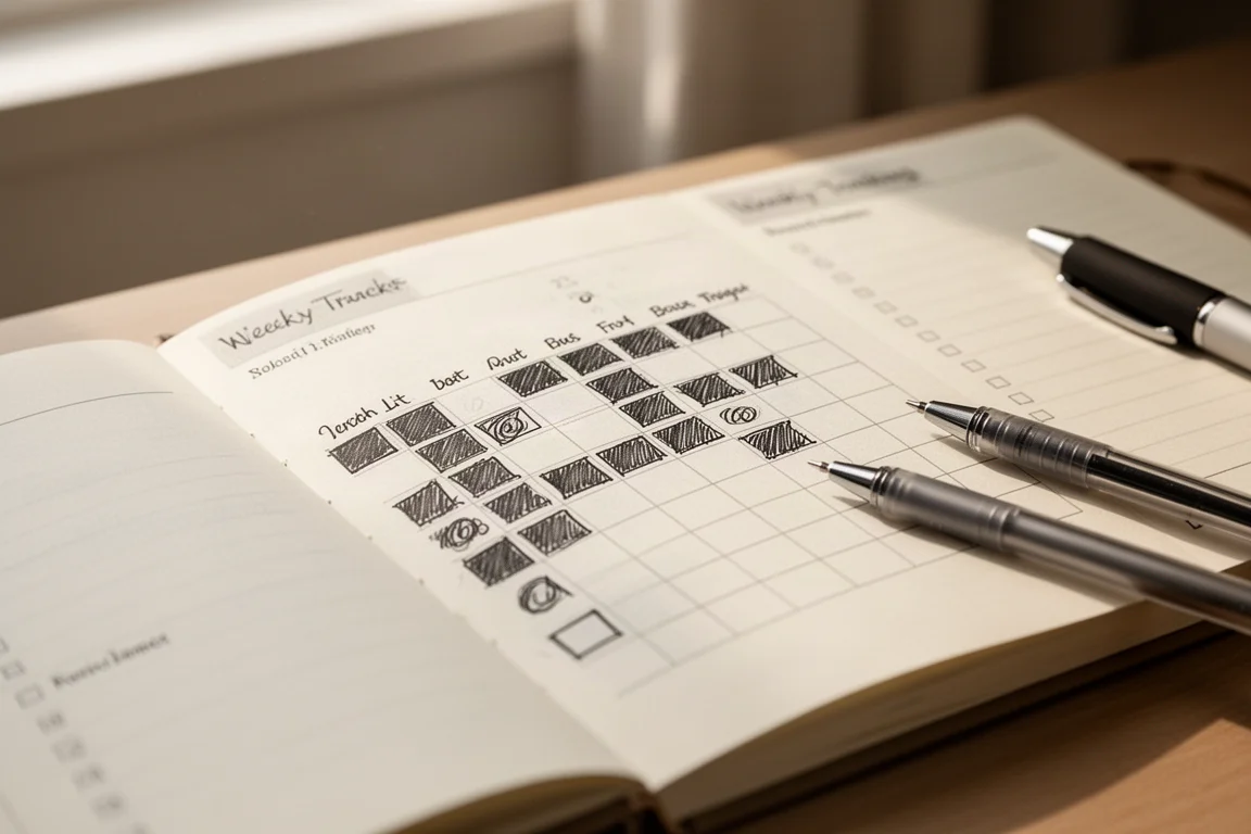 Open planner page showing a filled-in habit tracking grid