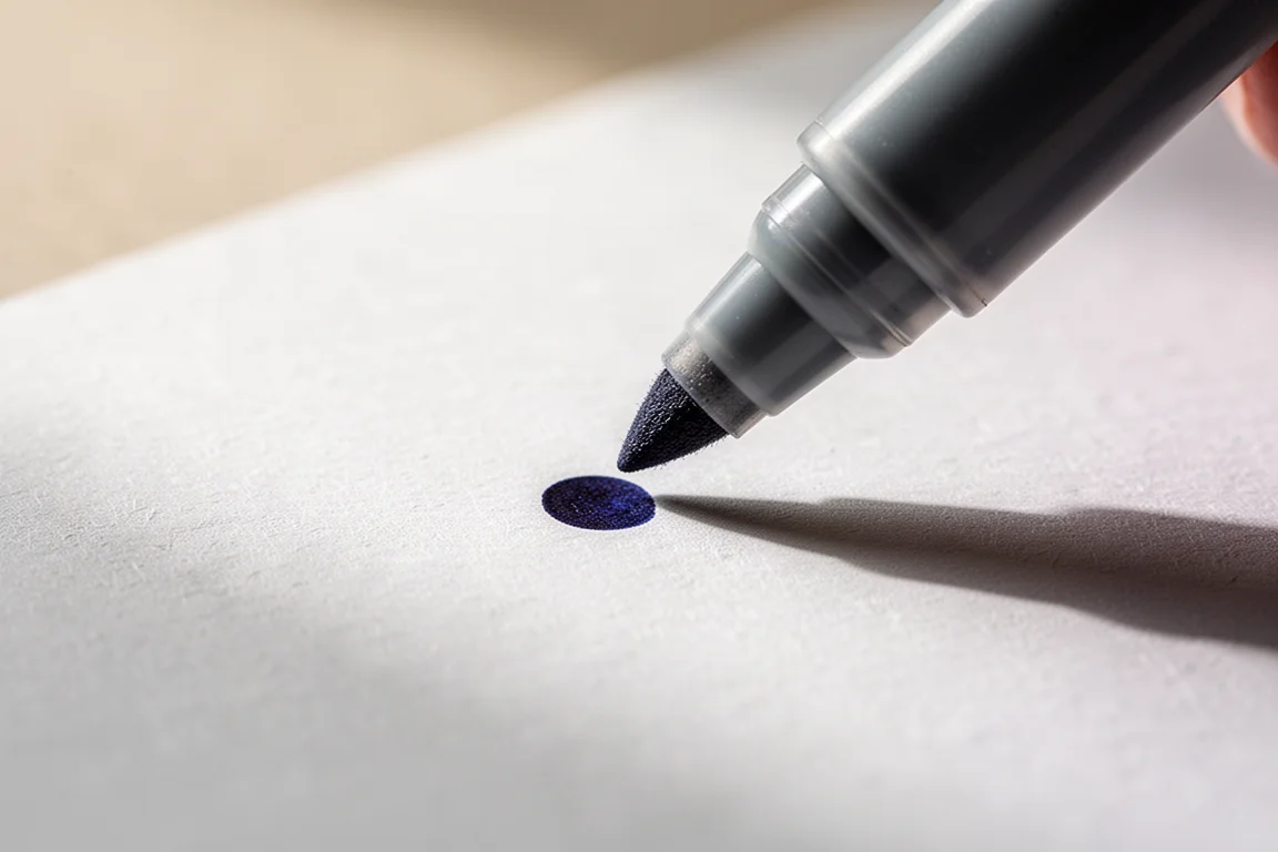 Mano che scrive con una penna a punta feltro su carta